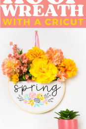 Spring embroidery hoop wreath with a Cricut - pin image