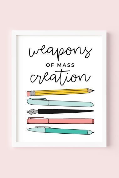 Weapons of Mass Creation Art Print on pink wall