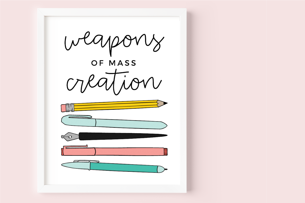 Weapons of Mass Creation Art Print on pink wall