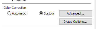 Installing an ICC Profile: Select custom for color correction