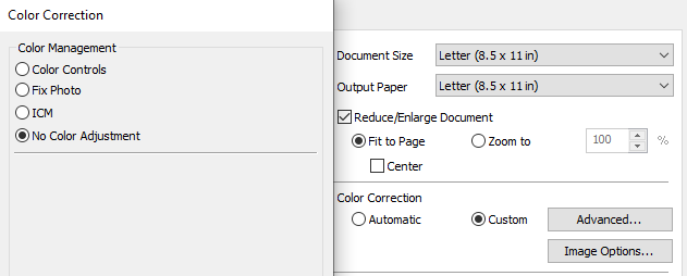 Installing an ICC Profile: Select No Color Adjustment in printer preferences