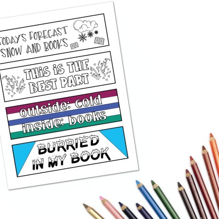 Printable snow day bookmarks to color