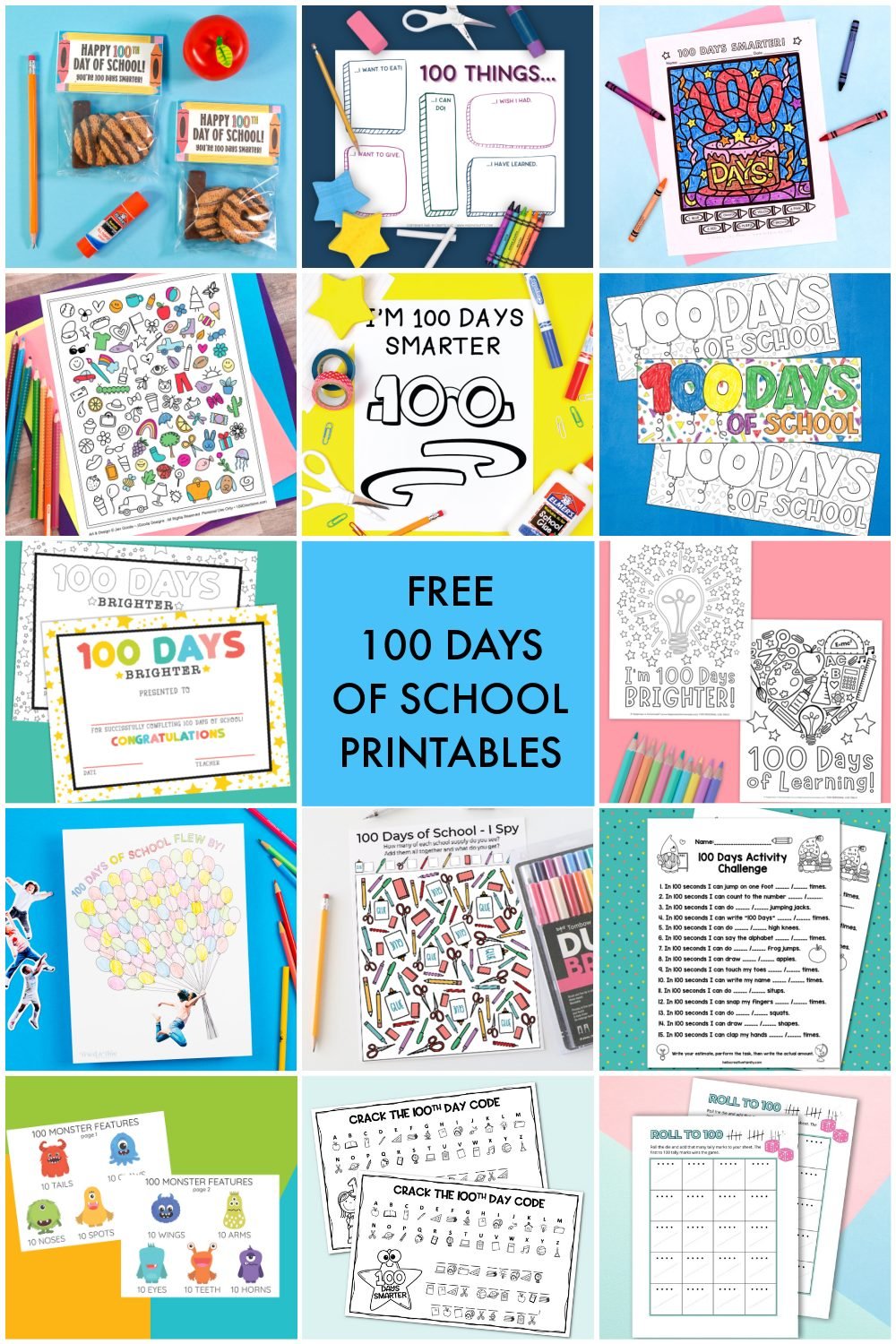100 Days of School Printables Collage