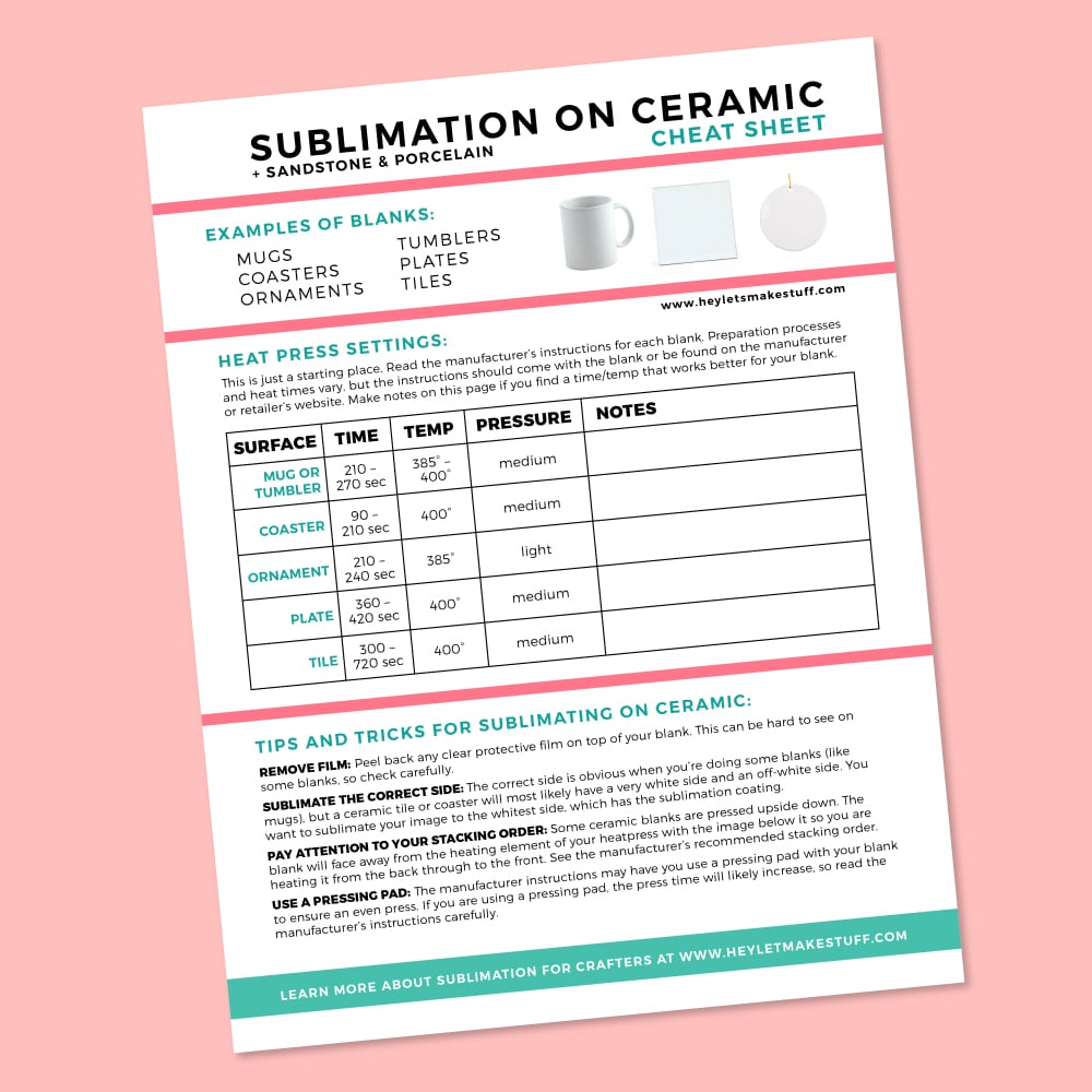 sublimation cheat sheets for time temperature pressure more