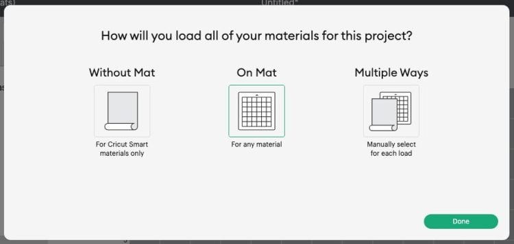 Cricut Design Space: Load Option, choose "On Mat"