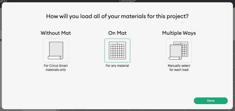 Cricut Design Space: Load Option, choose "On Mat"