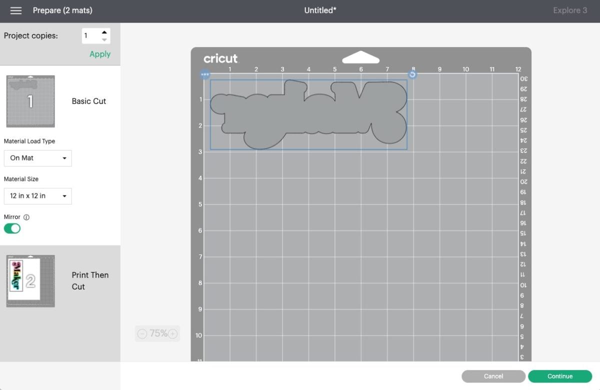 Cricut Design Space: Prepare Screen, mirror your cut image.