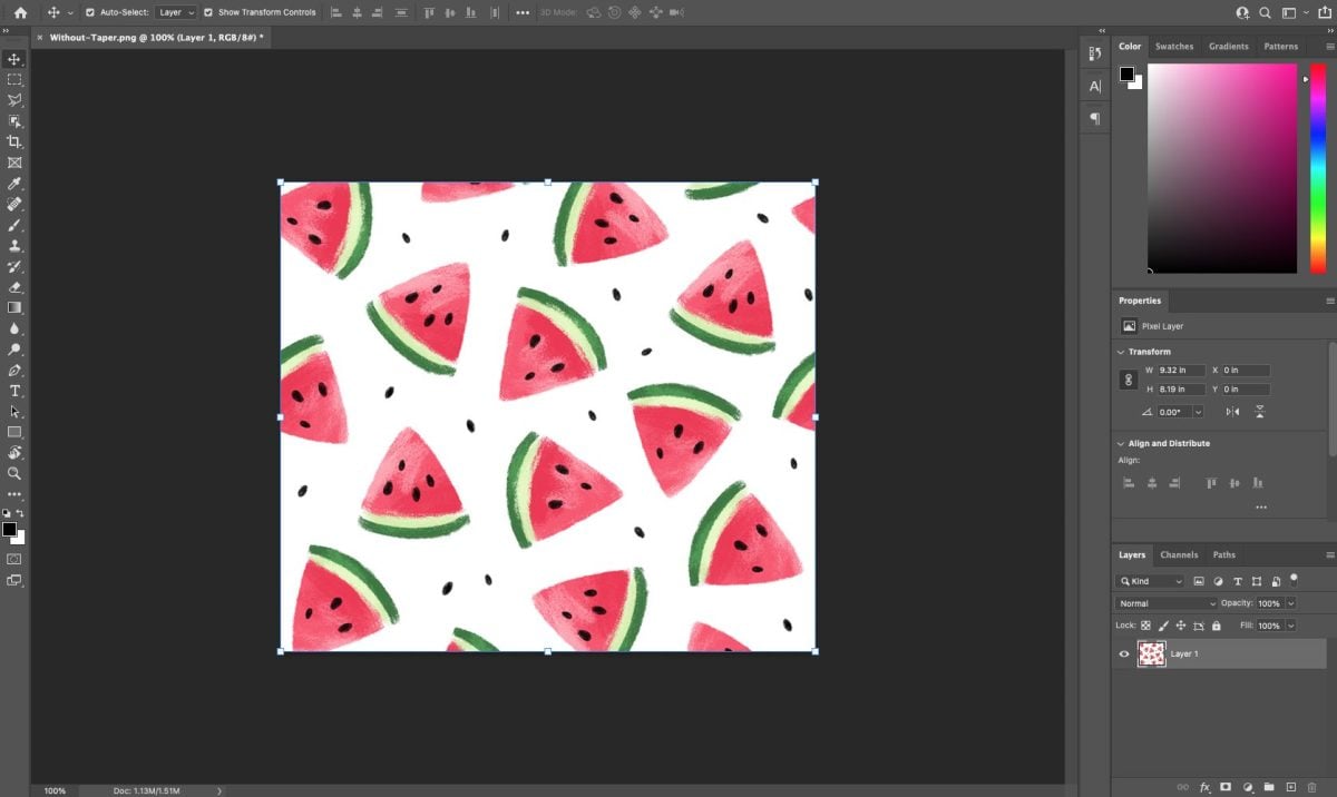 Photoshop: Watermelon File on Canvas