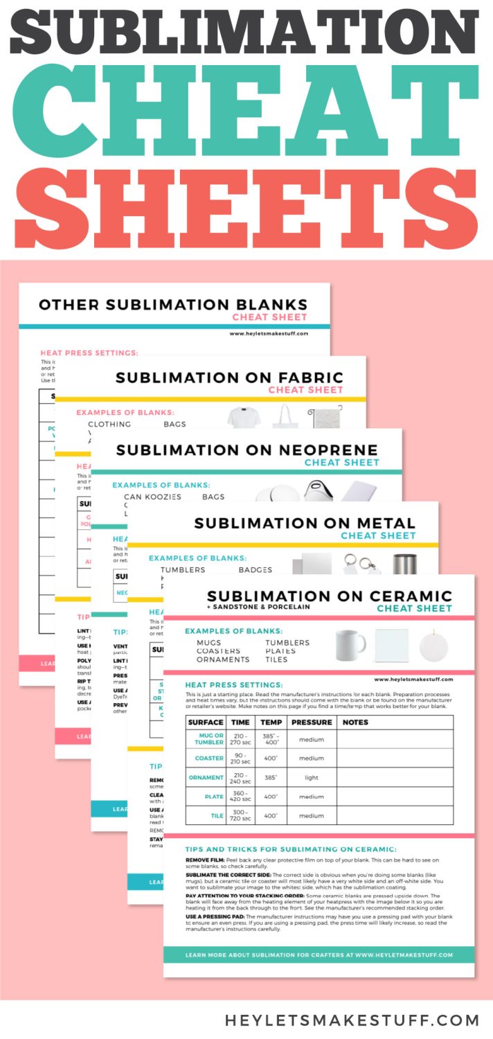 Sublimation Cheat Sheets for Time Temperature Pressure More