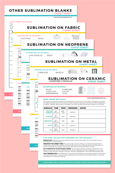 Mockup of five sublimation cheat sheets on pink background