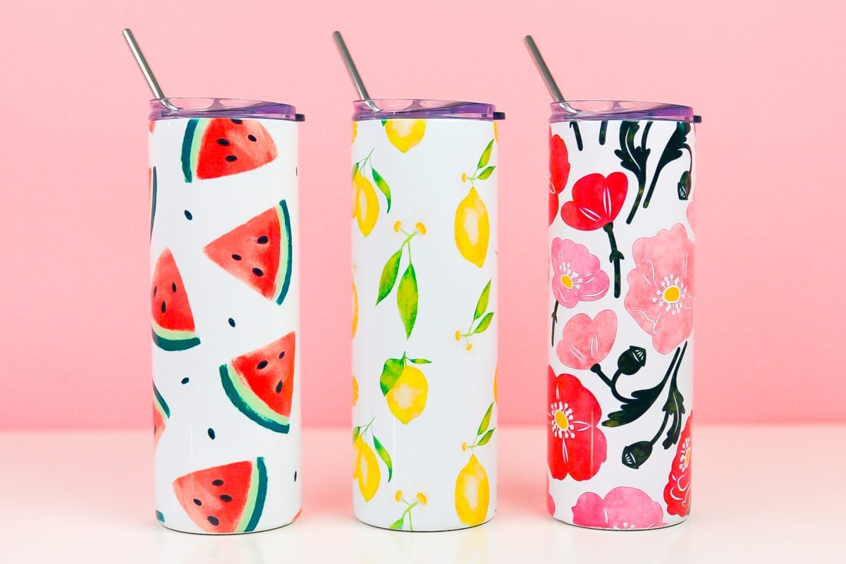 Three tumblers mockup  Full wrap Plain Background