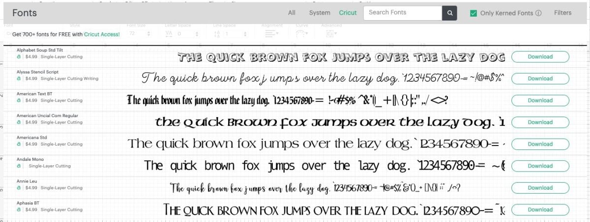 Design Space: Cricut Fonts Dropdown