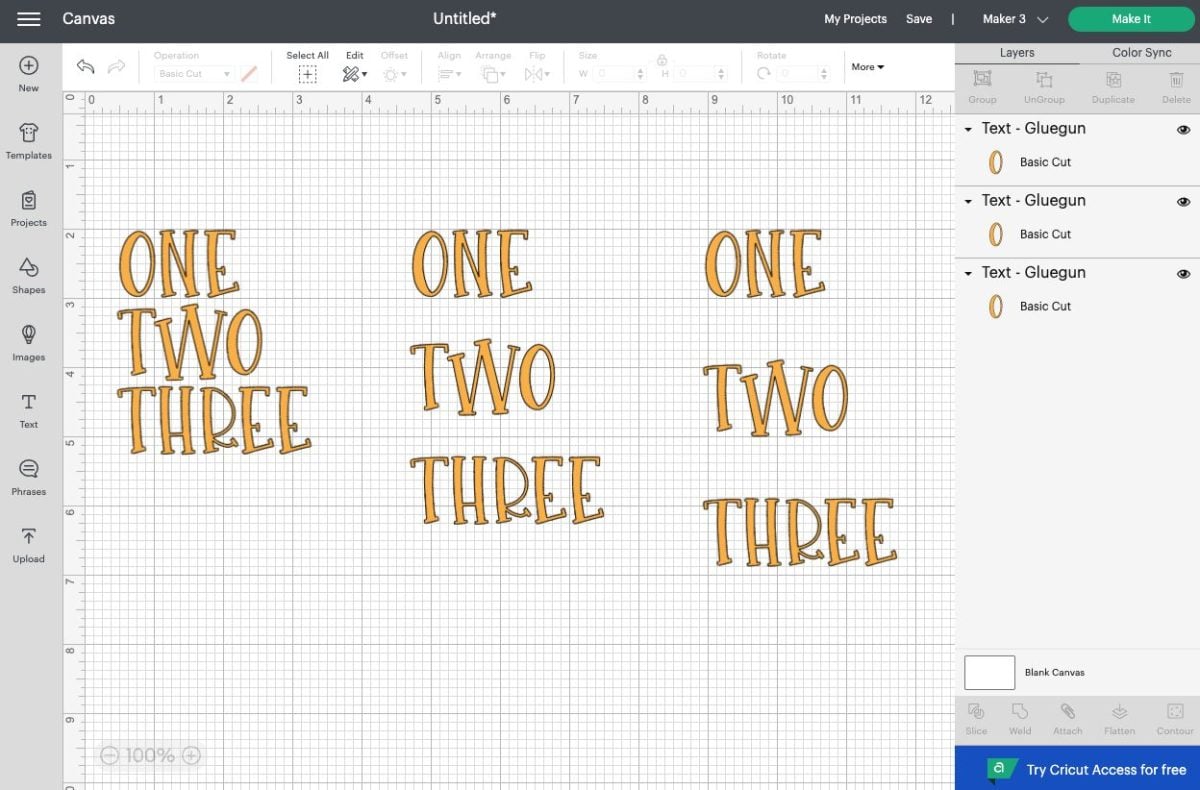 DS: "one two three" with three different line spacing options