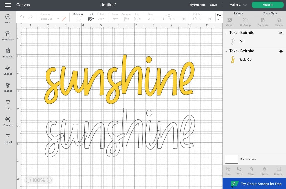 DS - "Sunshine" in outlined font