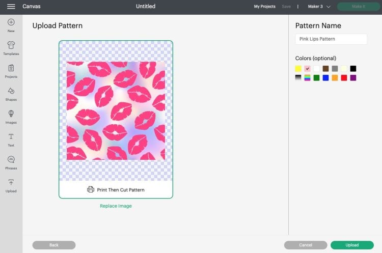 Cricut Design Space: Upload pattern and name