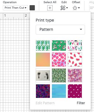 Cricut Design Space: Patterns uploaded in menu