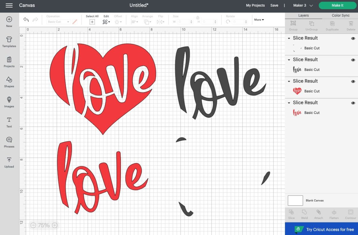 DS: Love Heart with resulting pieces after slicing.