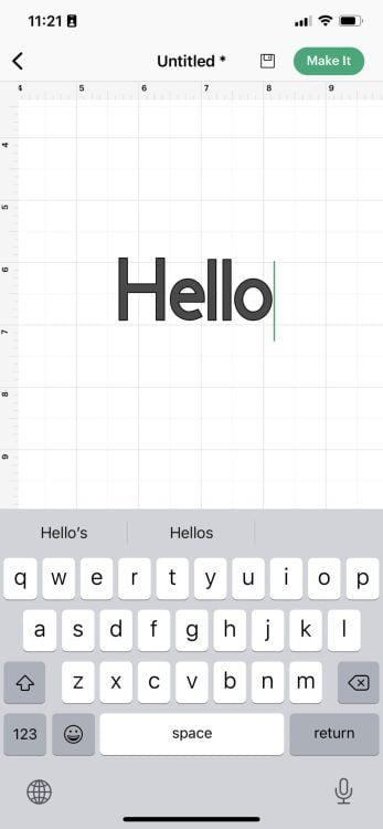 iOS DS: "hello" being typed.
