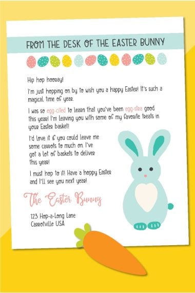 Easter bunny letter on yellow background