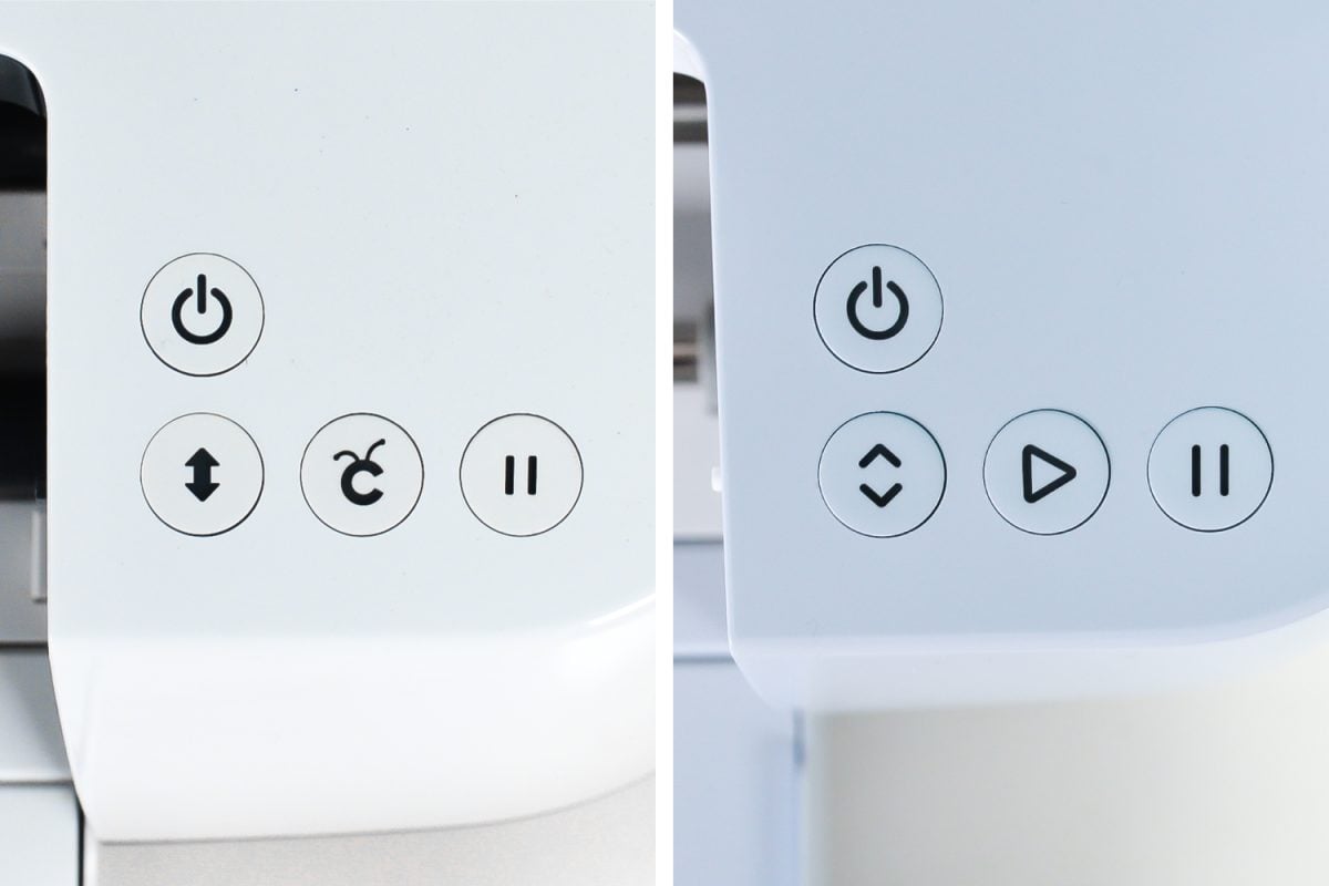 Cricut Maker vs. Cricut Maker 3 buttons, close up