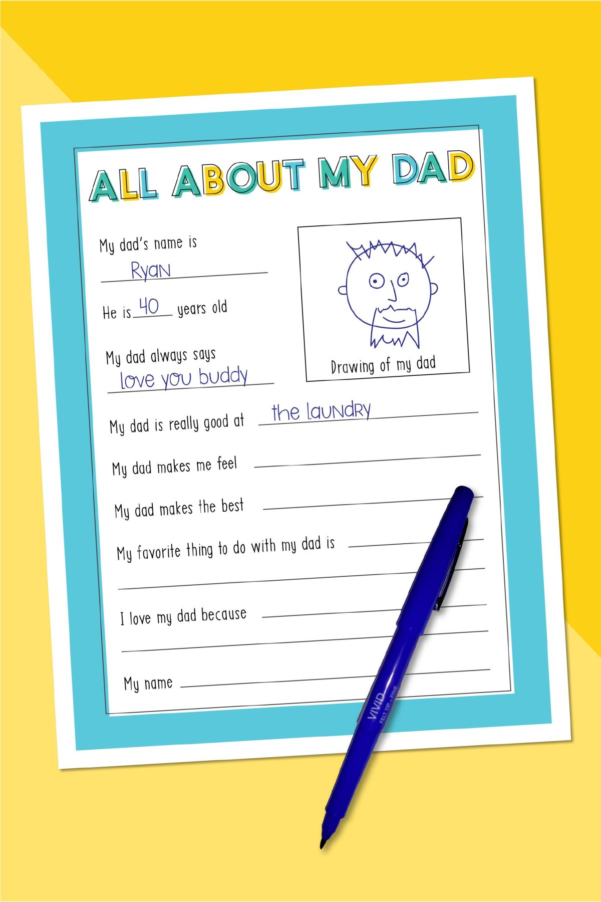 All About My Dad PDF Printable Fathers Day Worksheet For Kids Papa Uncle Fathers Day Fill In The 