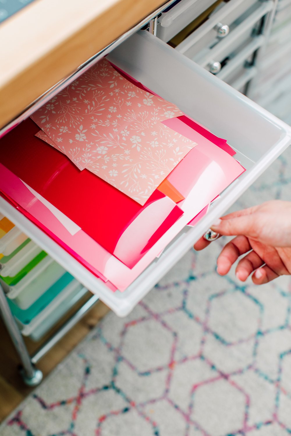 Drawer fill with vinyl scraps