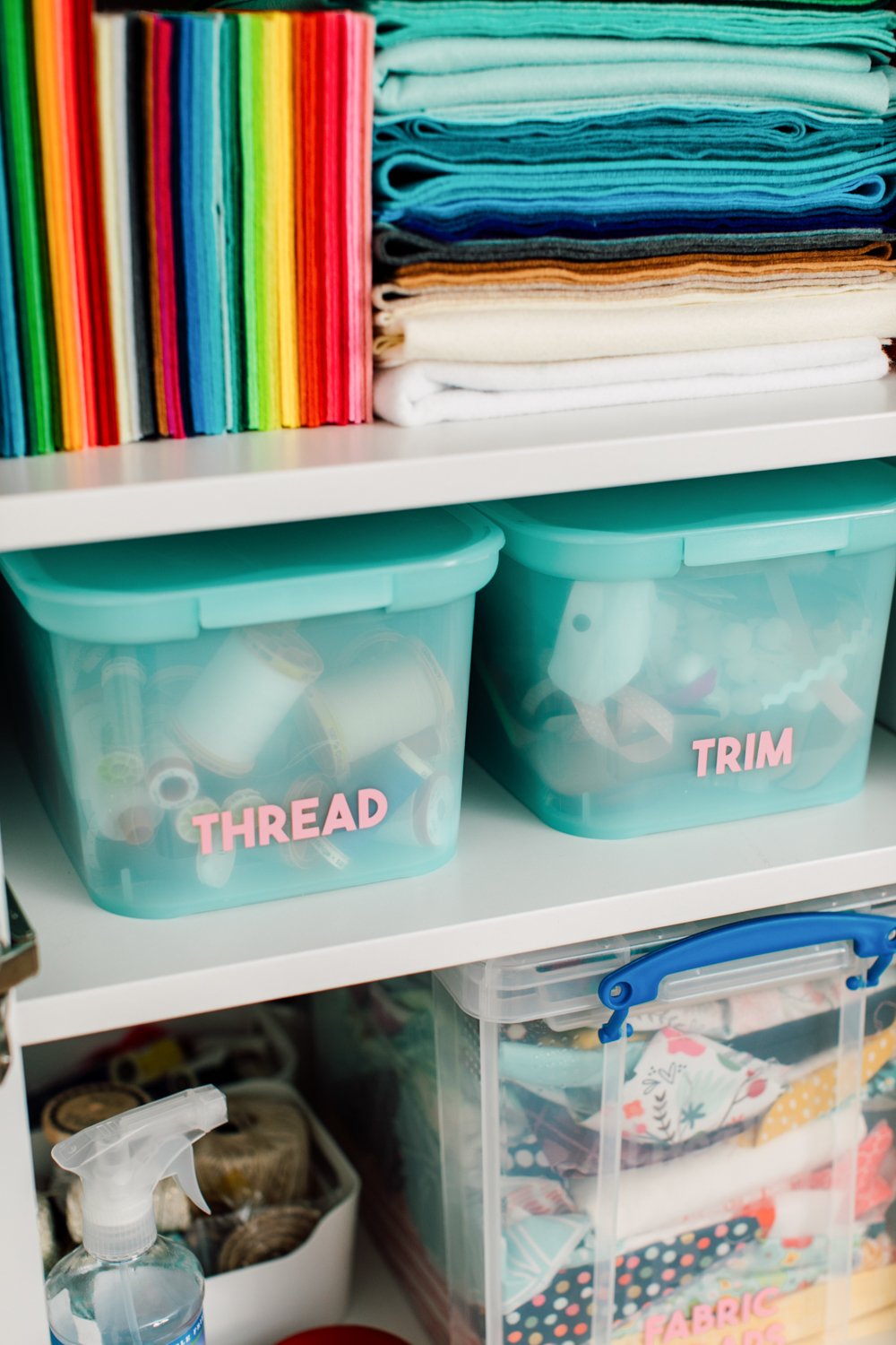 Thread and trim bins inside Pax cabinet