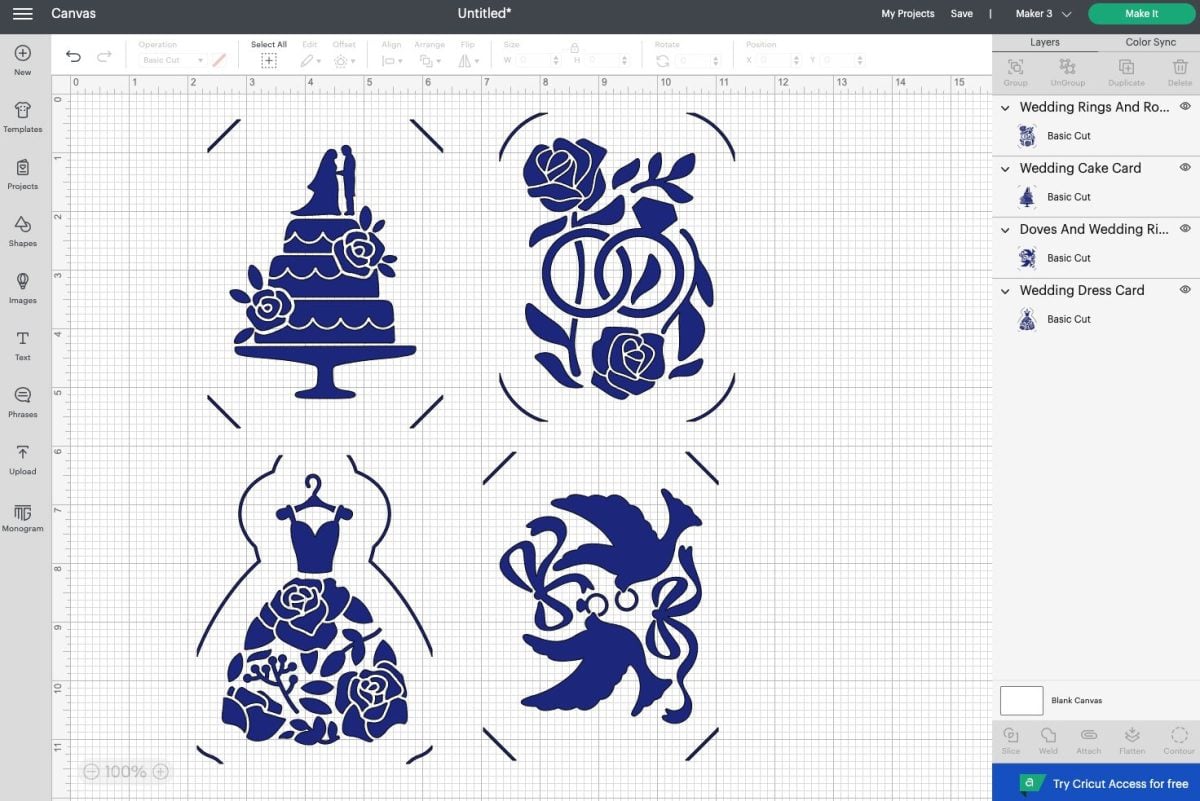 DS Screenshot - Four different wedding cards on the Canvas all made dark blue