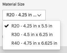 DS - Material size dropdown