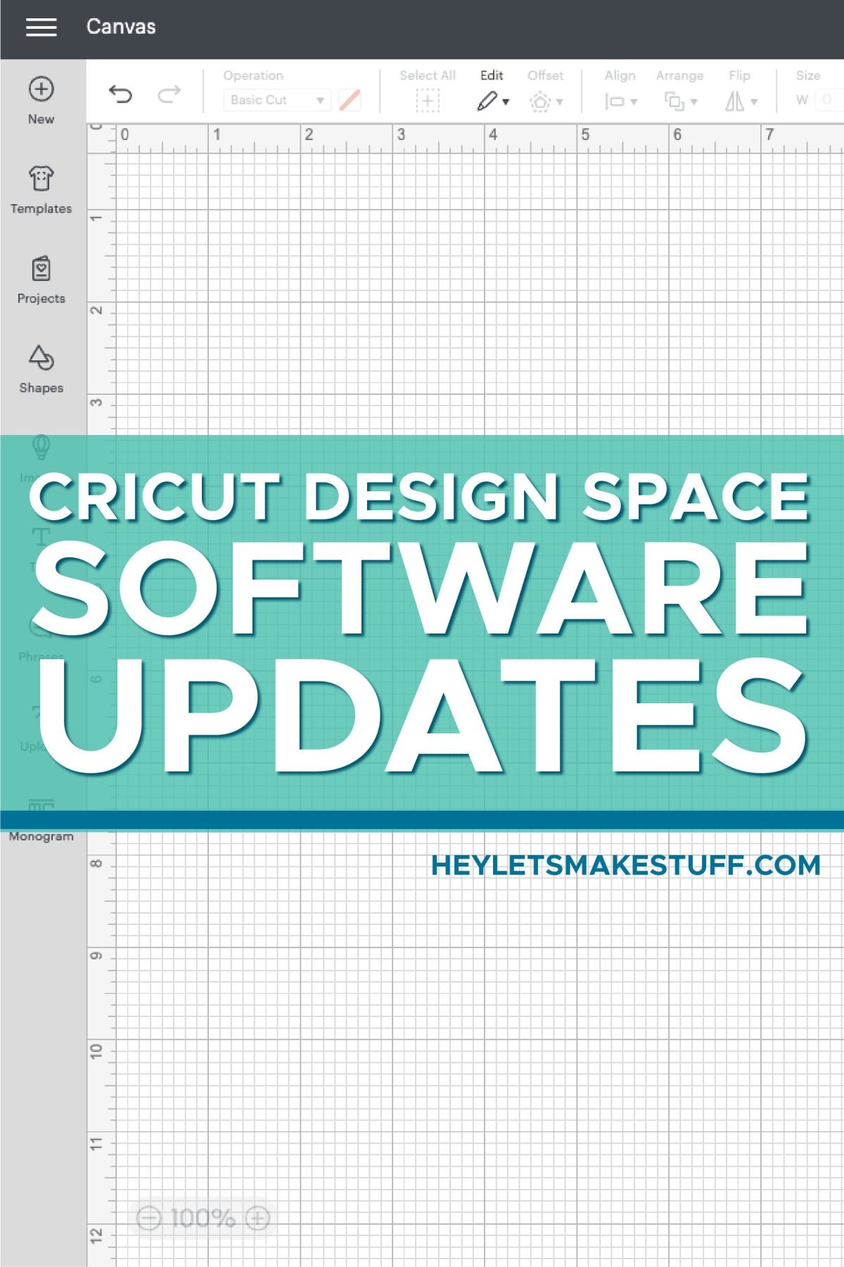 DS Canvas with "Cricut Design Space Software Updates" in white text on teal box.