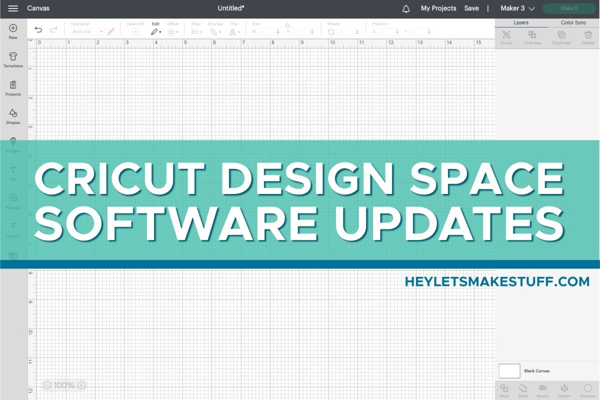 DS Canvas with "Cricut Design Space Updates" in white text on teal box.