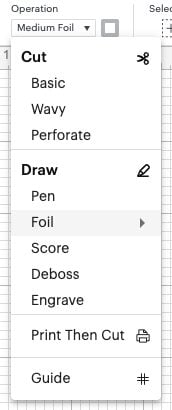 DS - operation dropdown showing foil