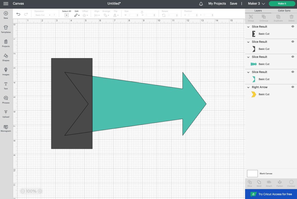 Slice result of the arrow.