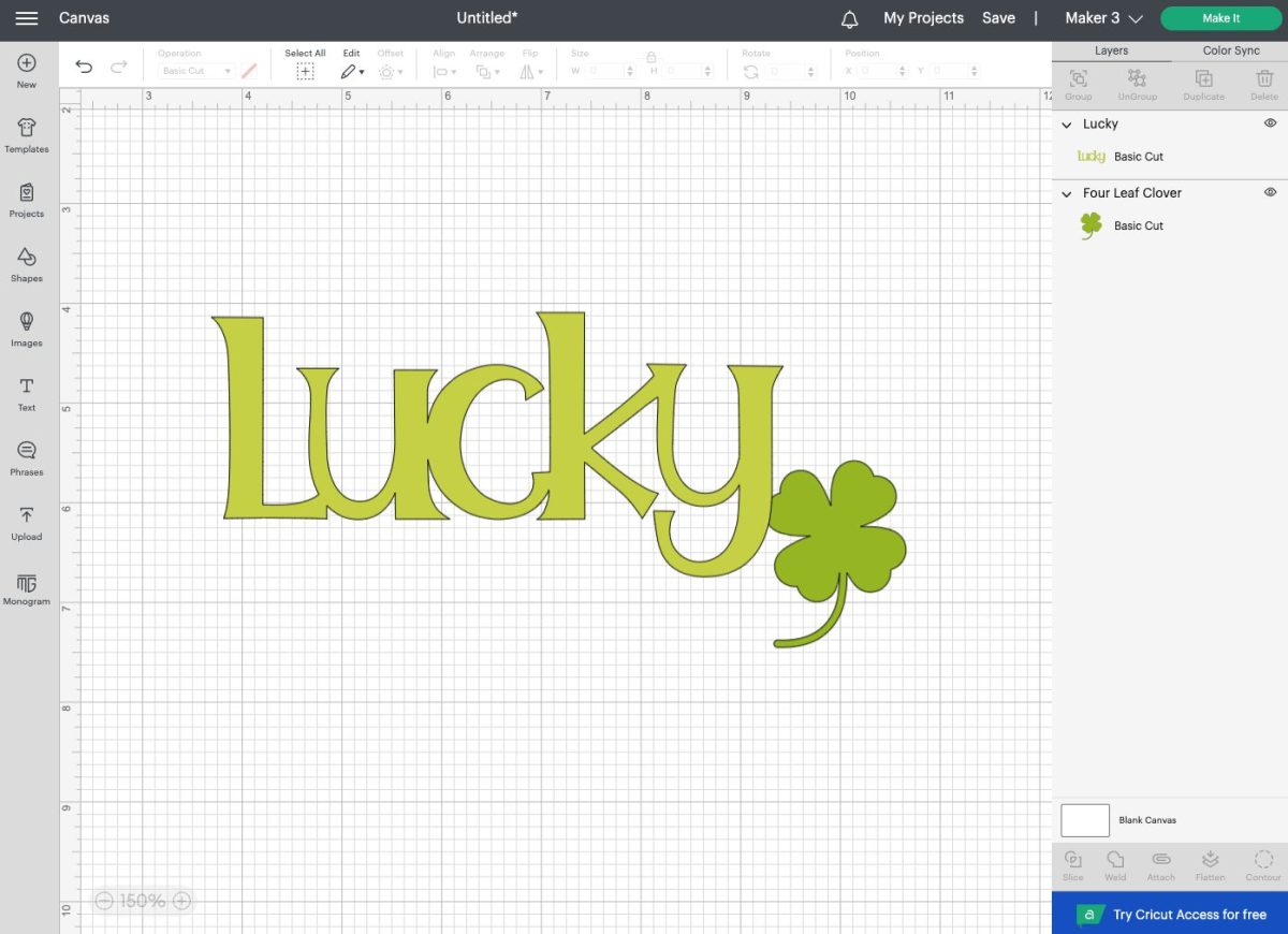 DS - Lucky and 4-leaf clover on Cricut Canvas.