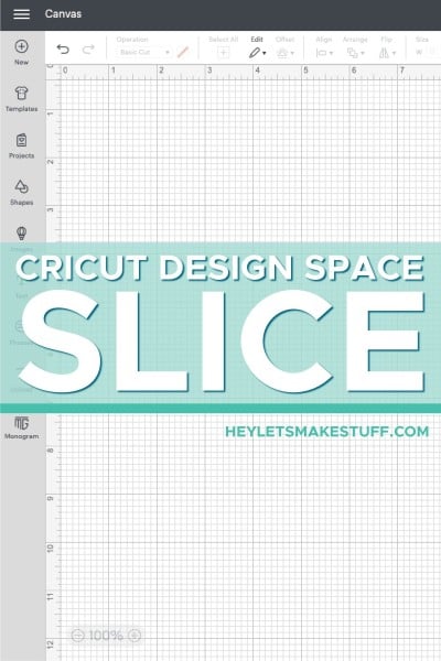 DS Canvas with "Slice in Cricut Design Space" in white text on light blue box.