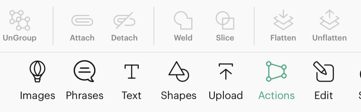 iOS - Actions menu showing weld option