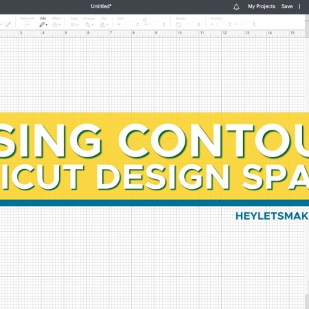 DS Canvas with "Contour in Cricut Design Space" in white text on yellow box.