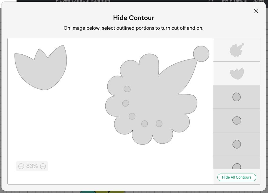 DS - Hide Contour box with "hole" contours hidden on second flower piece.