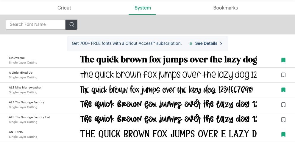 Design Space: Font dropdown showing bookmark icon.