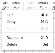 DS = Edit menu dropdown showing shortcuts