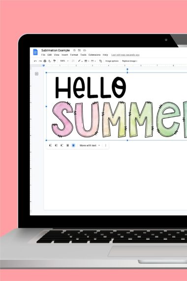 Laptop with Hello Summer file in Google Docs