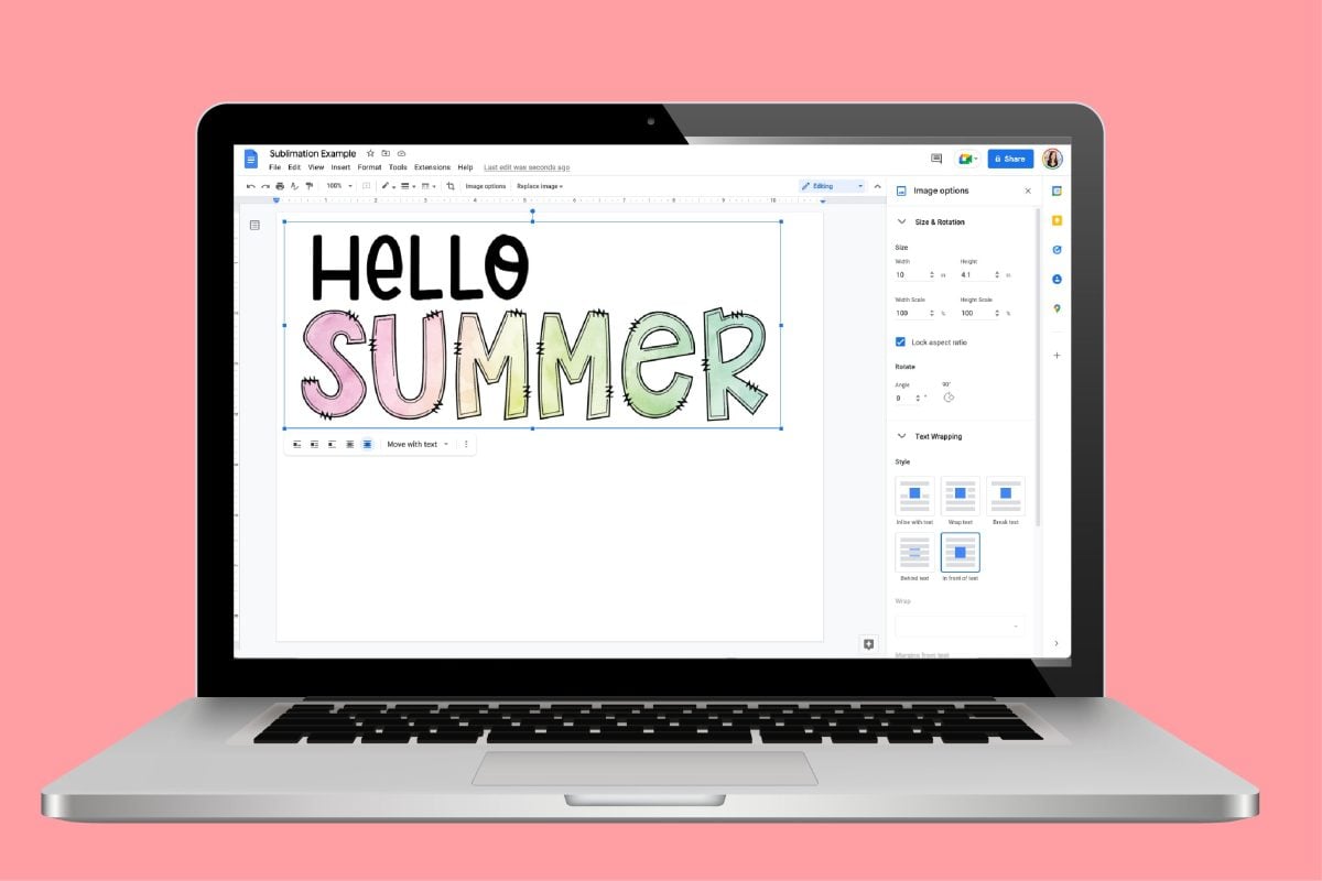 Laptop with Hello Summer file in Google Docs