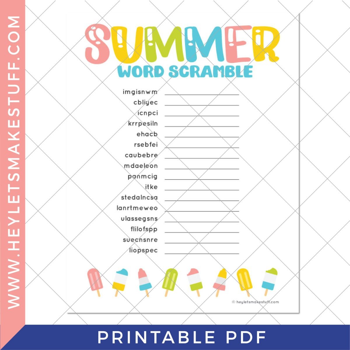 Summer word scramble on security template.