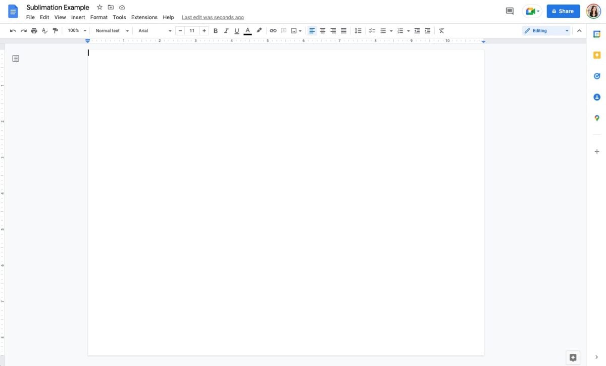 Screenshot: Google doc with landscape orientation and zero margins.