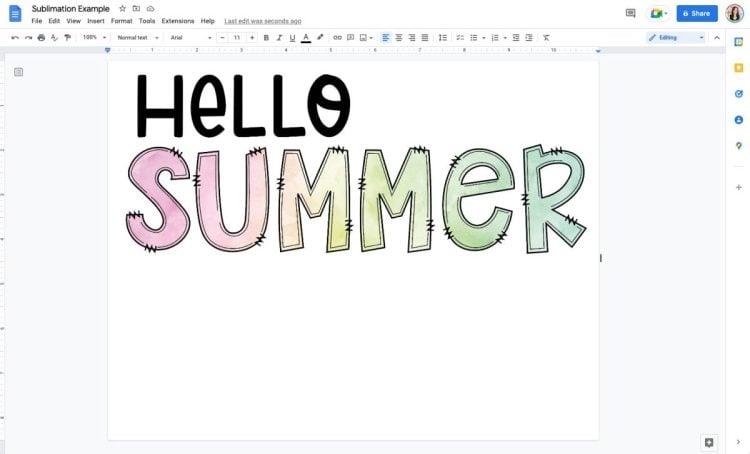 Screenshot: Hello Summer file inserted into the Google Doc.