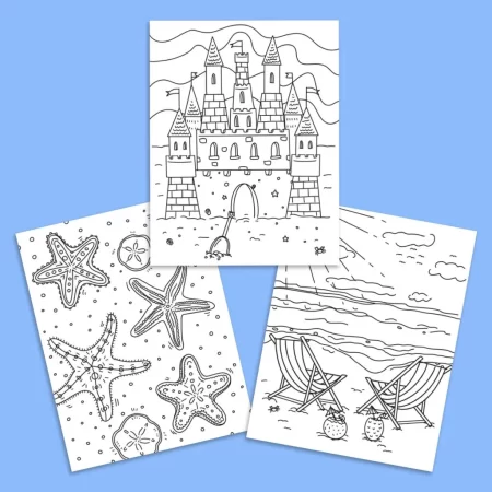 Three printable beach coloring pages