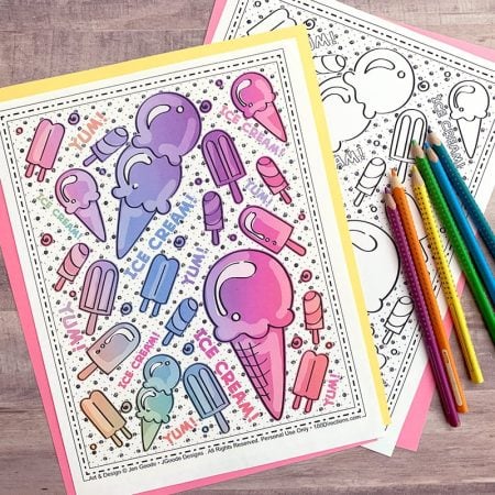 Printable summer ice cream treats coloring page