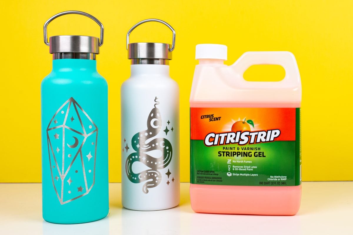 Bottle of Citristrip and two completed tumblers