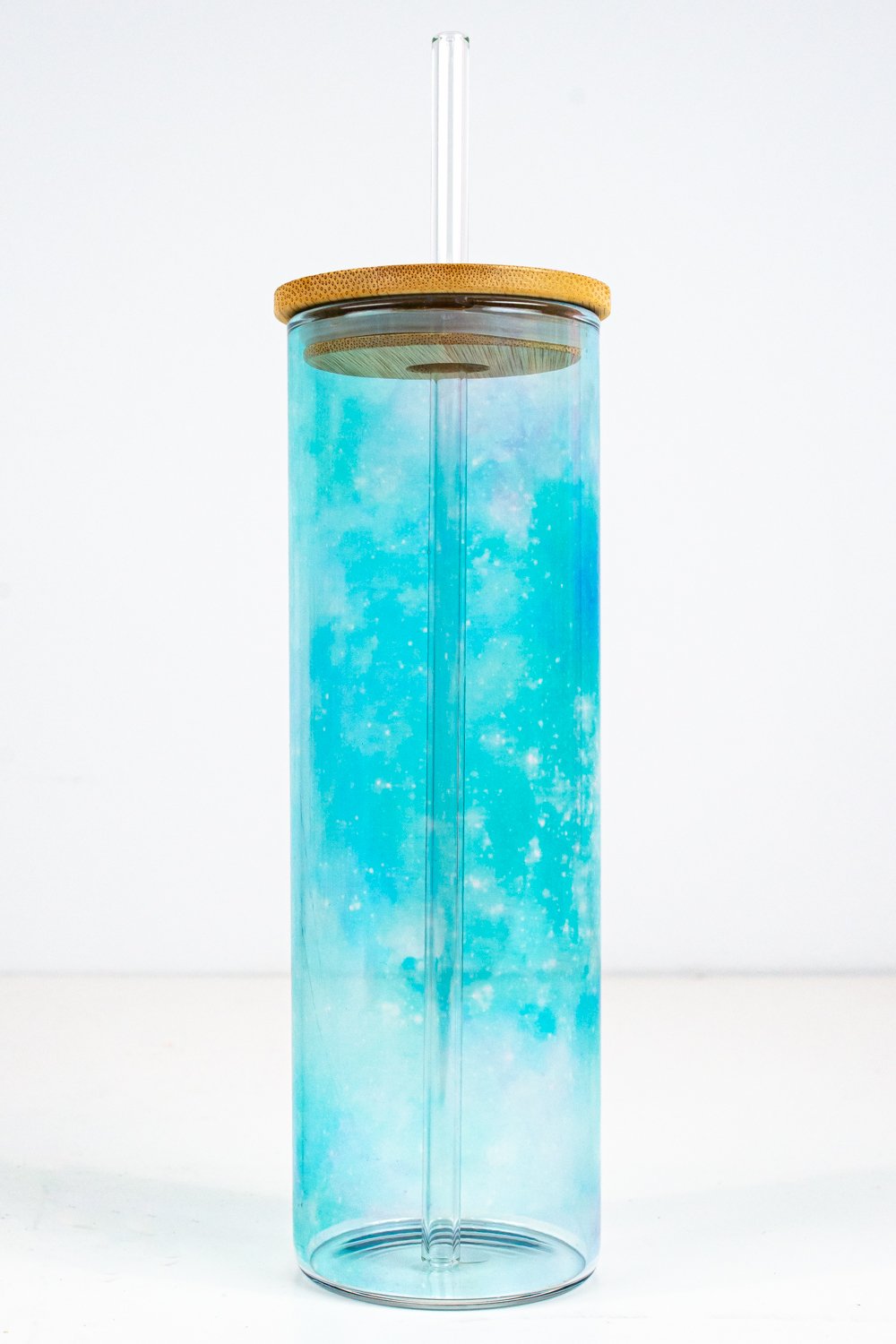 Sublimation tumbler with light blue galaxy image