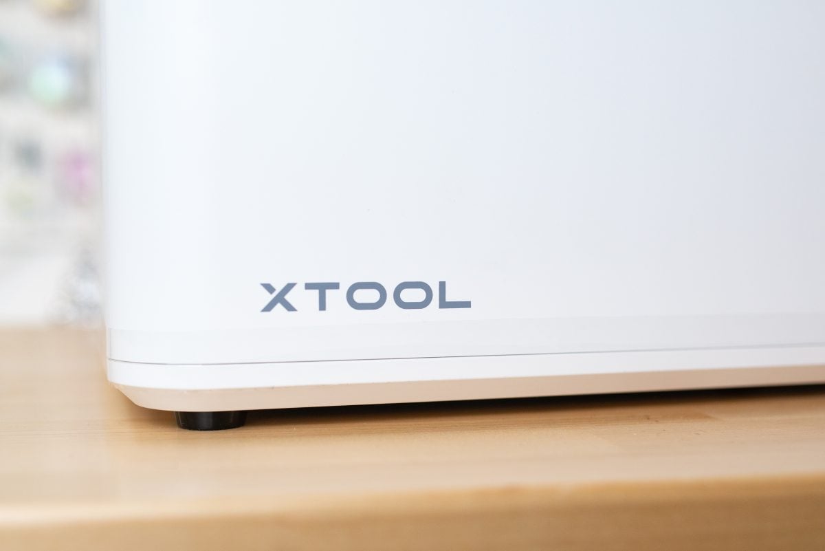 Closeup of the xTool logo on the machine.